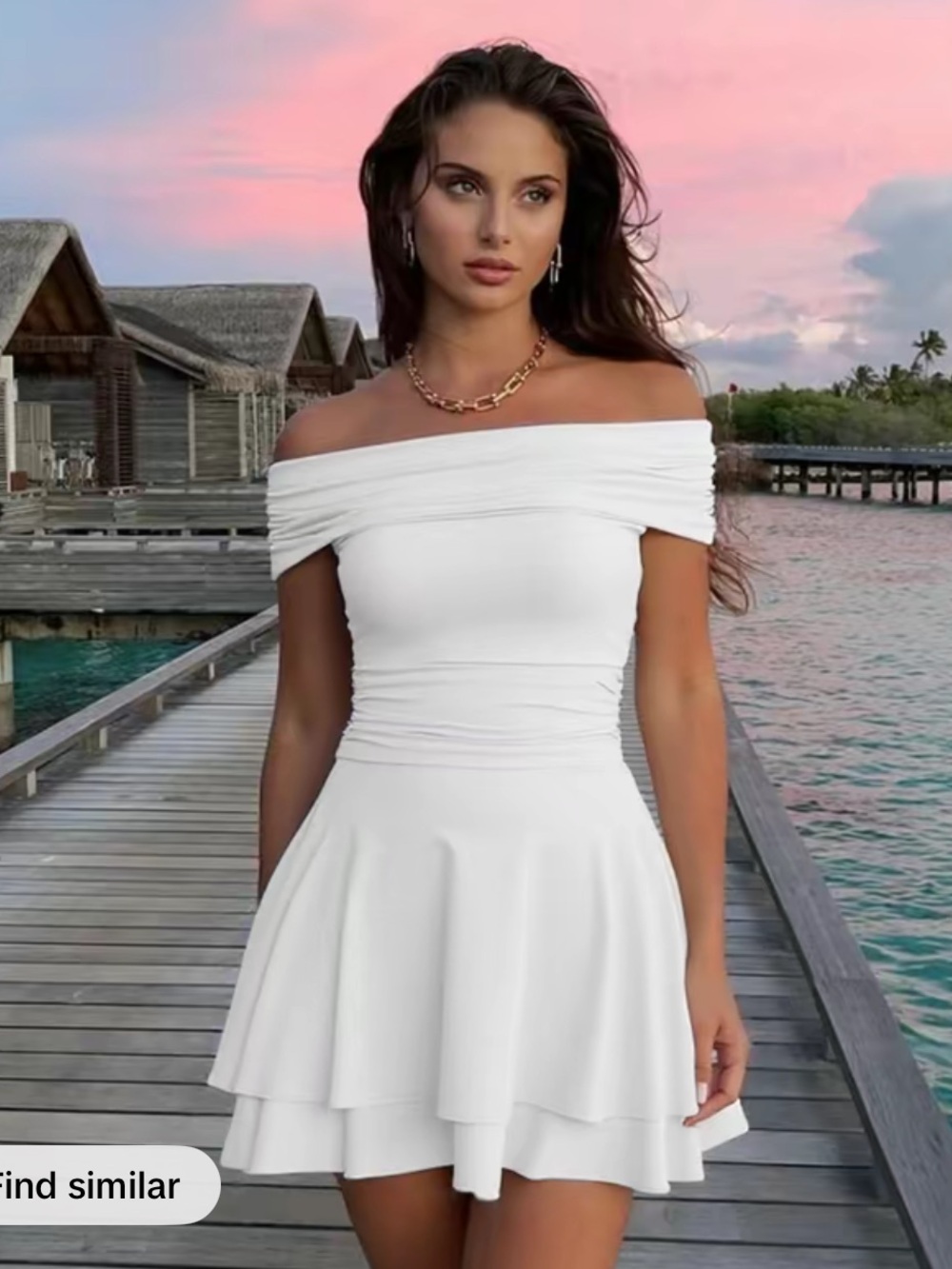 White Off the Shoulder A Line Mini Dress